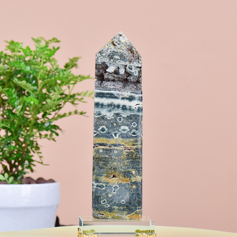 2.27LB Natuar Ocean Jasper Crystal Obelisk Point Wand Stone Quartz Healing