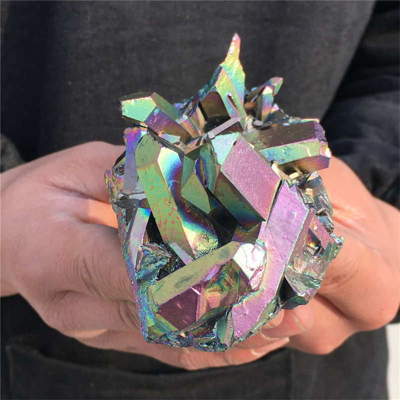 230g Electroplate Rainbow cluster quartz crystal mineral specimen reiki healing