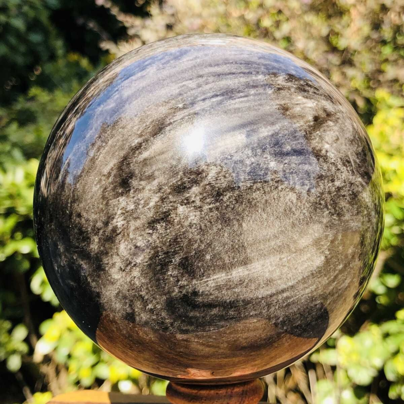 1270G HUGE Natural Silver Obsidian Sphere Crystal quartz Ball Healing 781