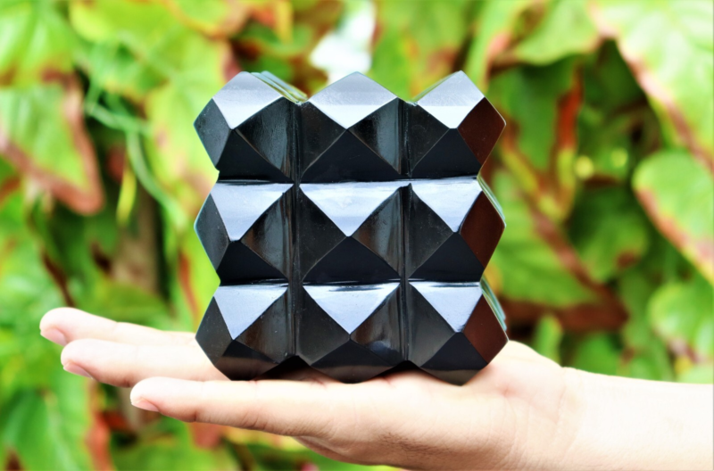 11CM Natural Black Tourmaline Meditation Healing Power Stone 54 Pyramid Cube