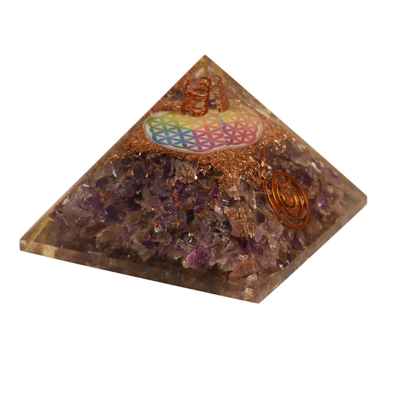 Amethyst Flower Life Orgone Pyramid Reiki Orgonite Healing Free Shipping