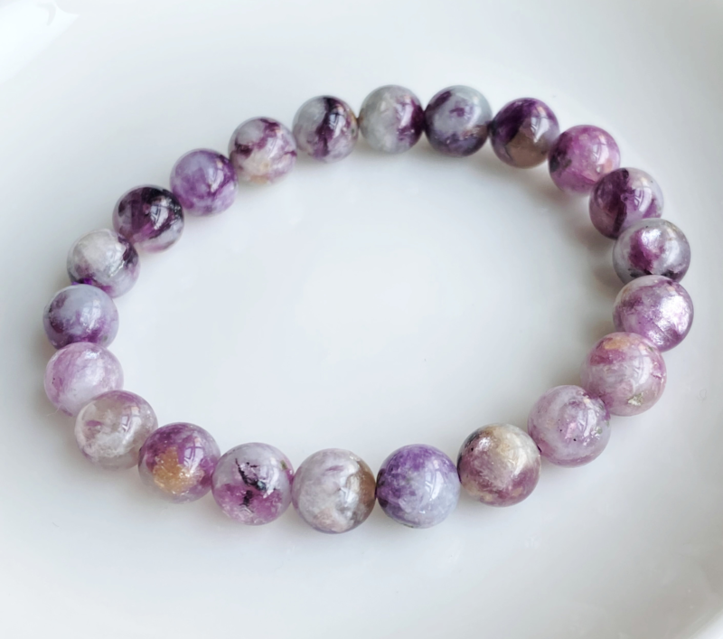 8.5mm Natural PurplelepidoliteQuartz Crystal Water Sticky Beads Bracelet