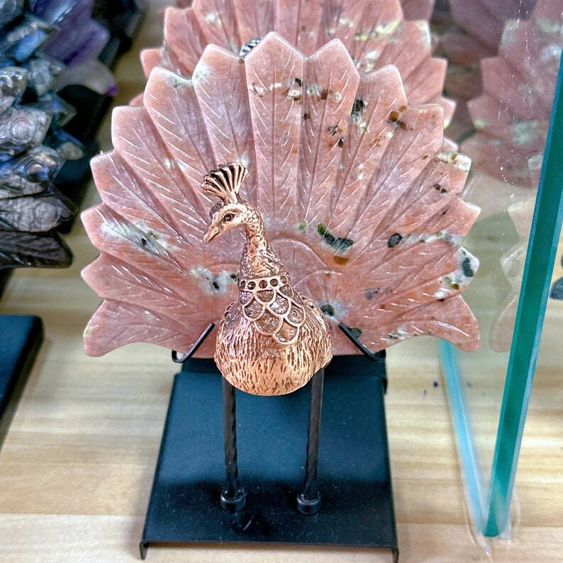Variety of Materials Available Crystal Peacock Tails With Stand Reiki Heal