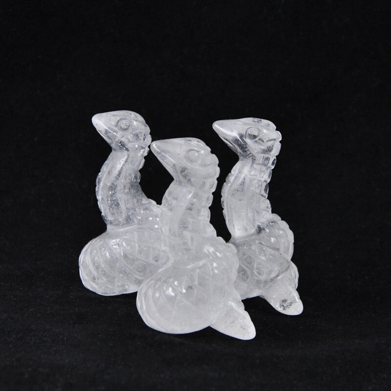 Natural Quartz Crystal Carved Snake Viper Healing Stone Cobra Animal Decor Reiki