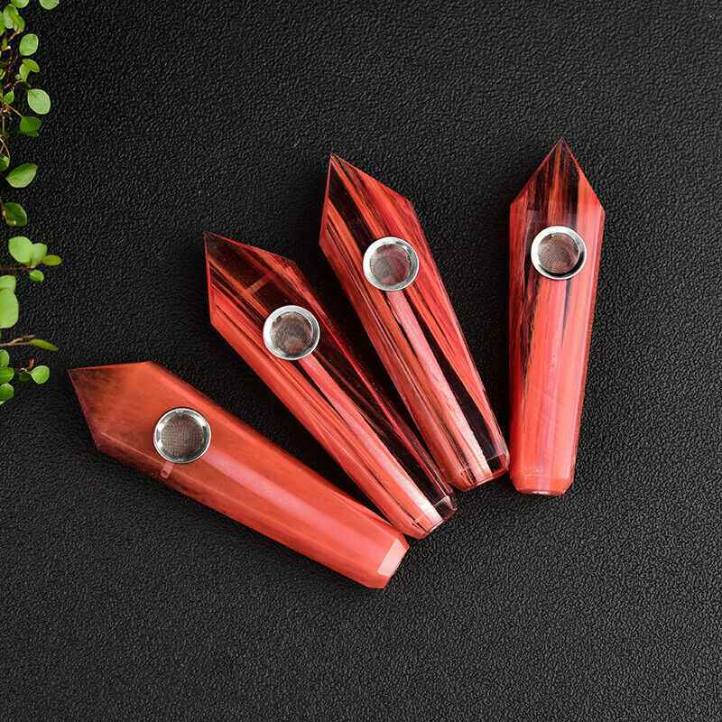Natural Red Melting Stone Smoking Pipes Quartz Crystal Point Wand Reiki Obelisk