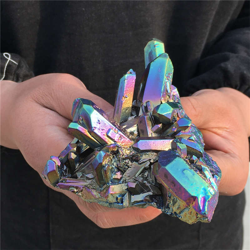 190g Electroplate Rainbow cluster quartz crystal mineral specimen reiki healing