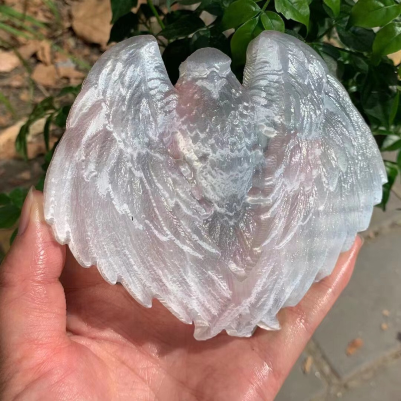 1PC gypsum eagle skull quartz crystal carved skull Reiki healing gem decor