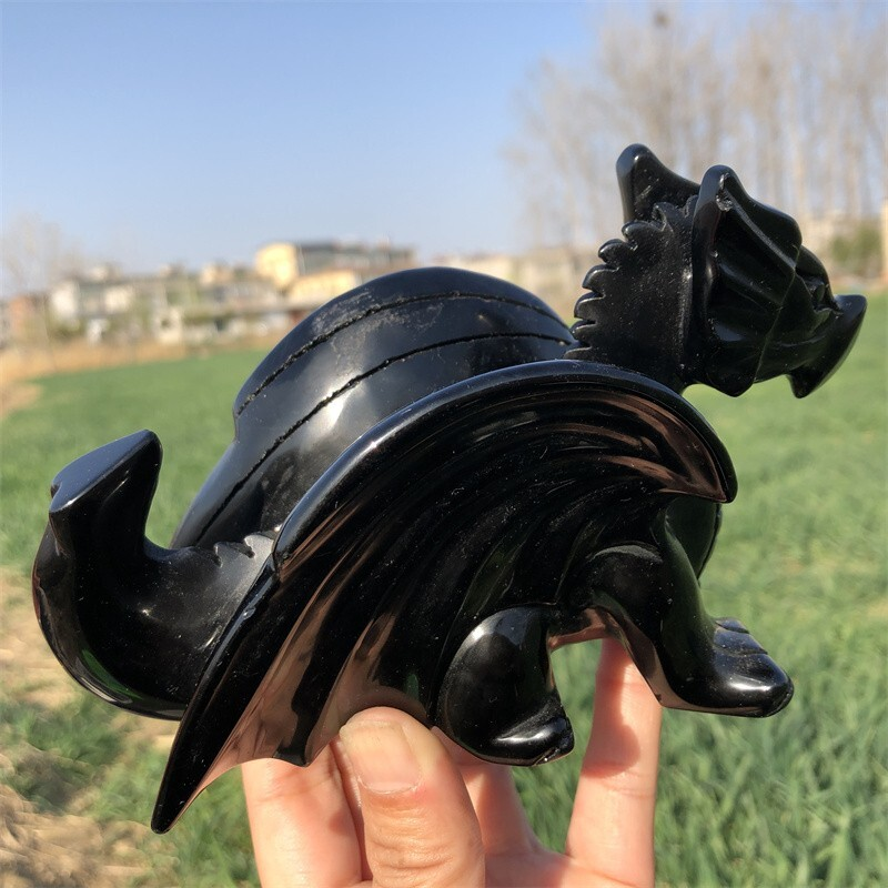 0.63kg Natural obsidian Quartz hand Carved Flying dragon crystal Reiki healing