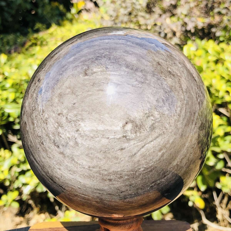 2150G HUGE Natural Silver Obsidian Sphere Crystal quartz Ball Healing 779