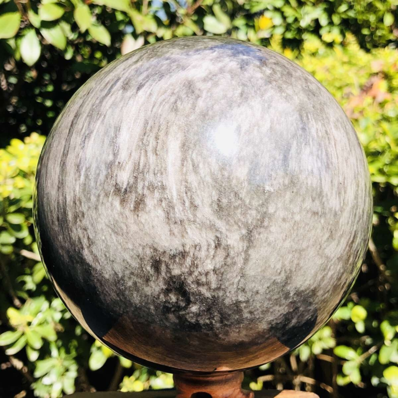 2900G HUGE Natural Silver Obsidian Sphere Crystal quartz Ball Healing 803