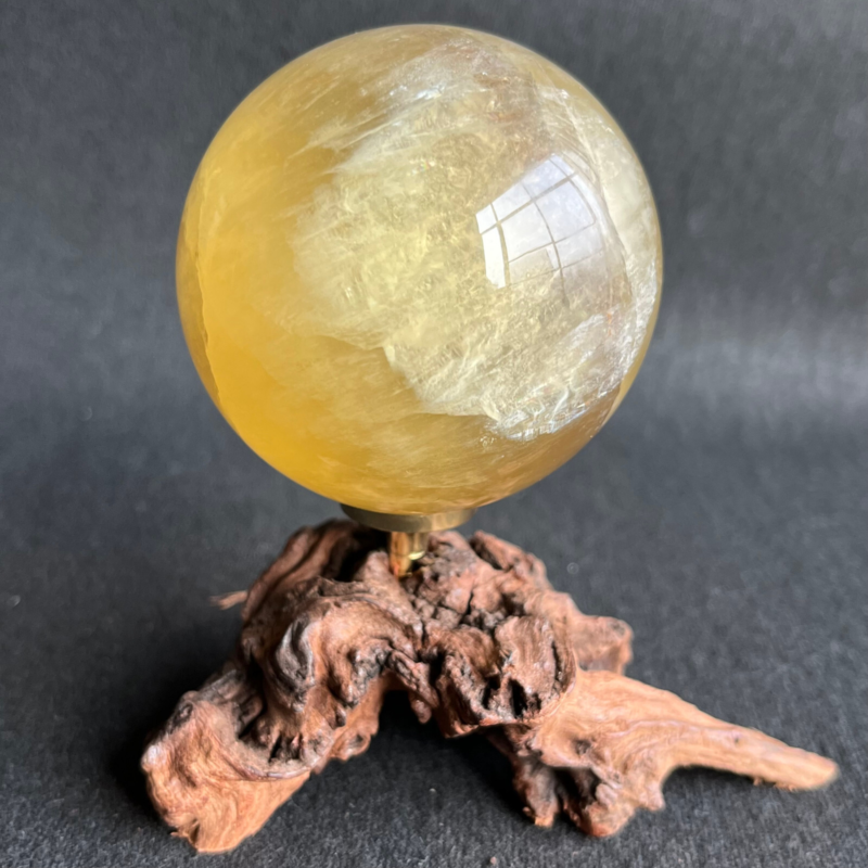 299G Natural yellow fluorite quartz crystal ball sphere healing + Stand