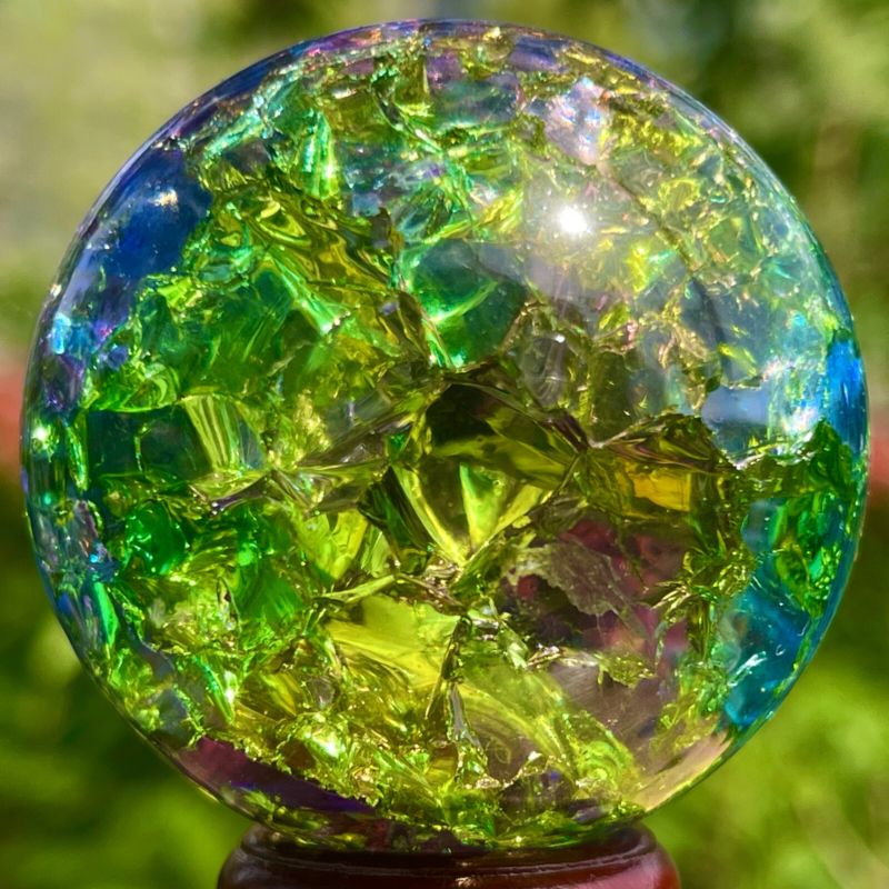 165G Natural Titanium Rainbow Quartz sphere Crystal ball Healing