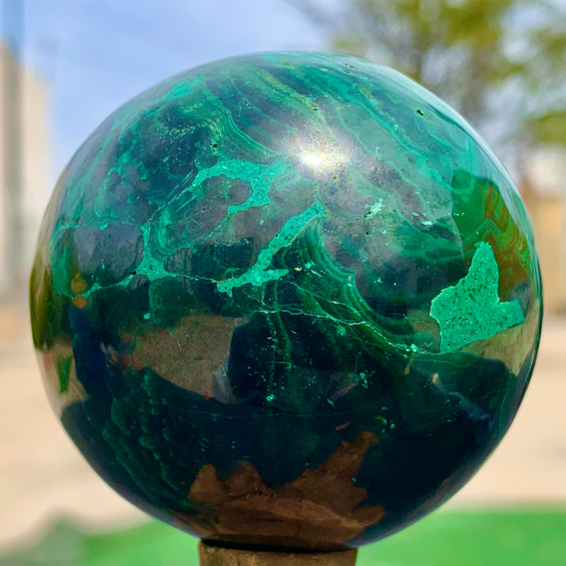 360G Natural malachite egg quartzcrystal energy ball reiki healing