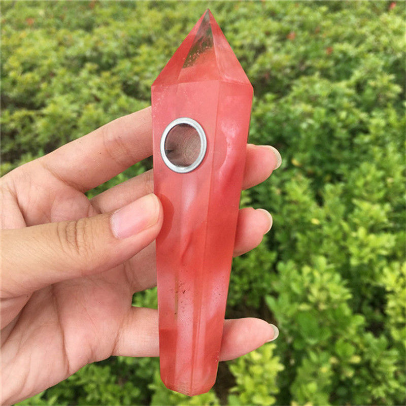 Natural Red Melting Stone Smoking Pipes Quartz Crystal Point Wand Reiki Obelisk