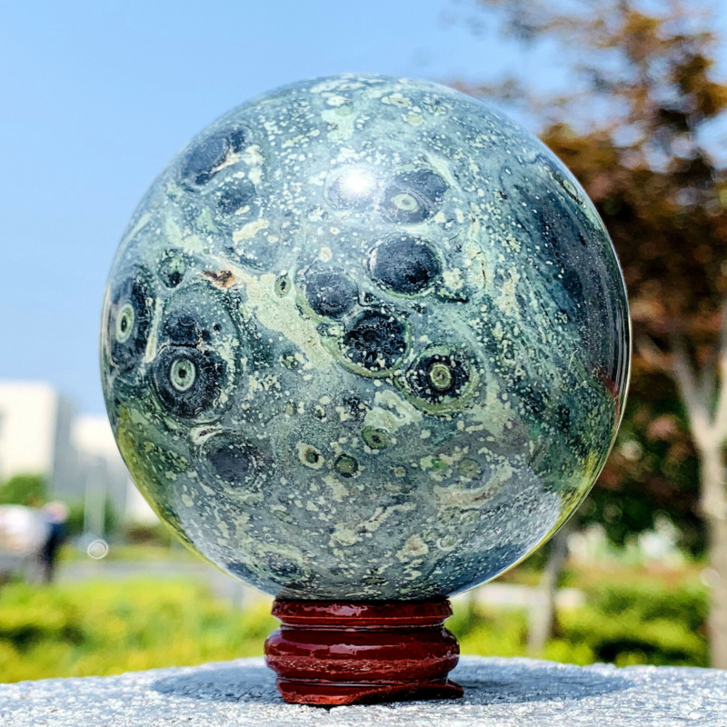 480G Eye Green Kambaba Jasper Stromatolite Crystal Sphere Ball Madagascar