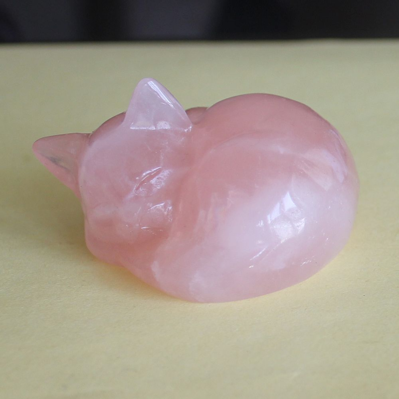 Carved crystal gemstone crystal sleeping cat figurine animal statue decor 2''