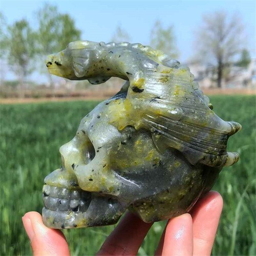 500g Natural carved Unknown Stone dragon Skull reiki quartz crystal skull polish