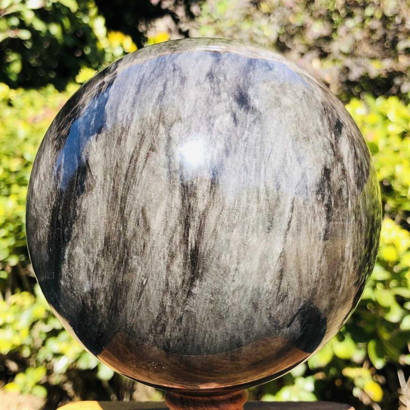 2070G HUGE Natural Silver Obsidian Sphere Crystal quartz Ball Healing 780