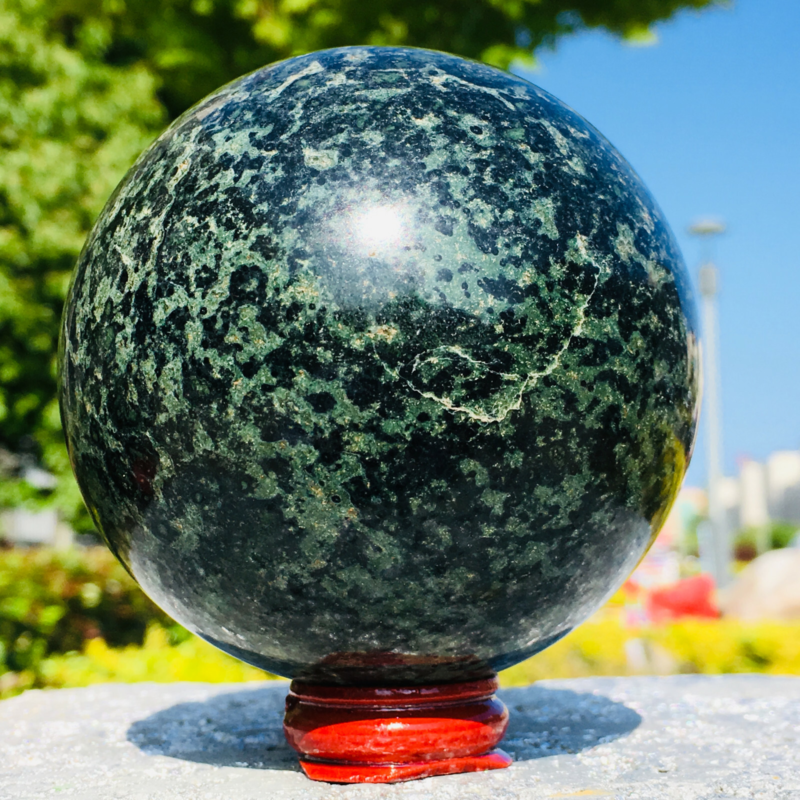 843G Eye Green Kambaba Jasper Stromatolite Crystal Sphere Ball Madagascar