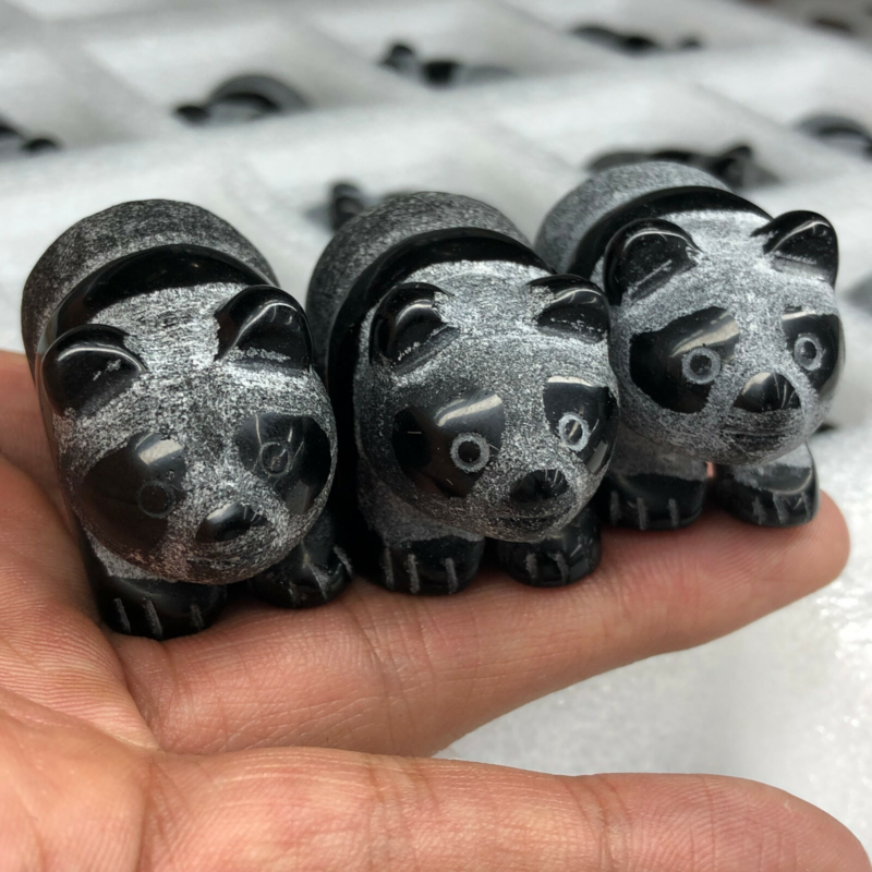 1.5''Top Natural obsidian hand carved panda skull quartz crystal healing 1pc