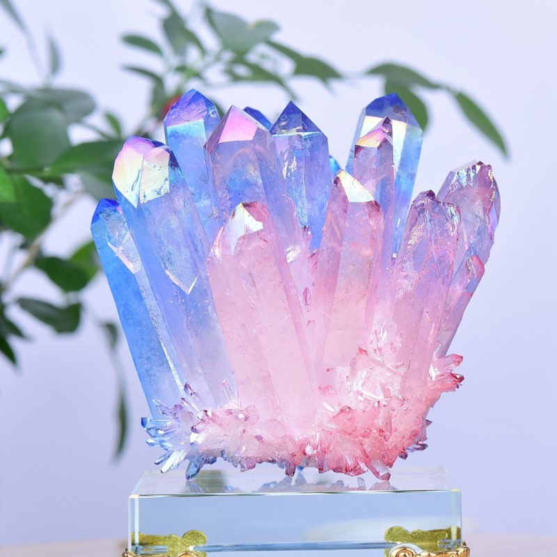 1.48LB Electroplated Color Crystal Cluster Crystal Mineral Reiki Healing
