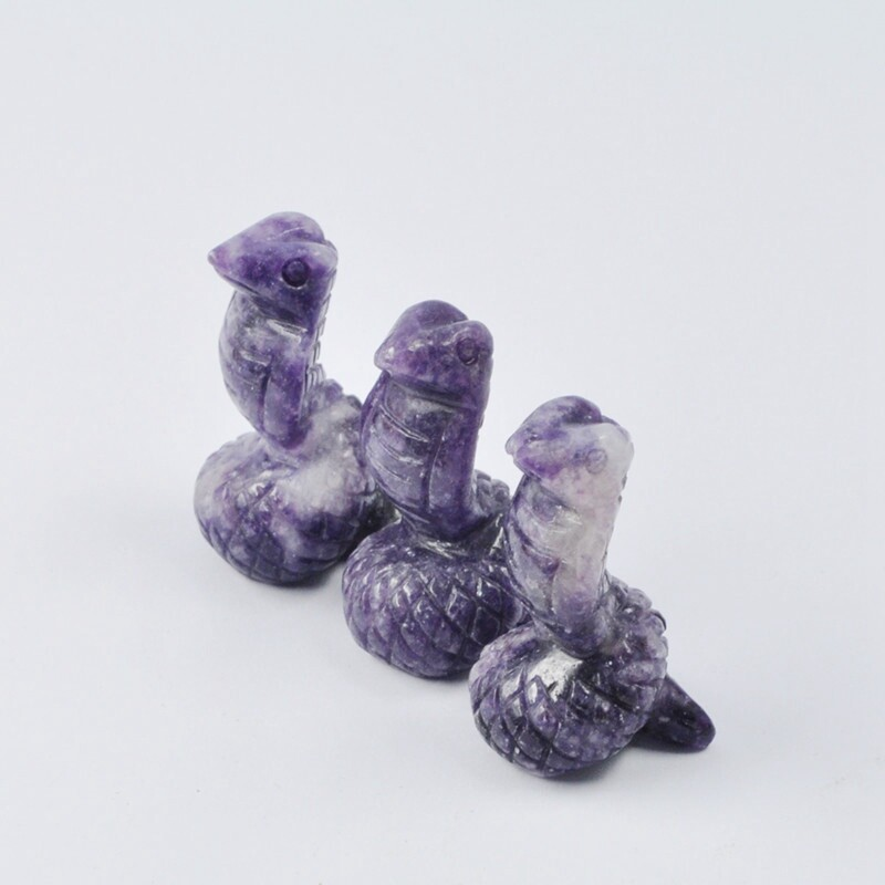 Natural Quartz Crystal Carved Snake Viper Healing Stone Cobra Animal Decor Reiki