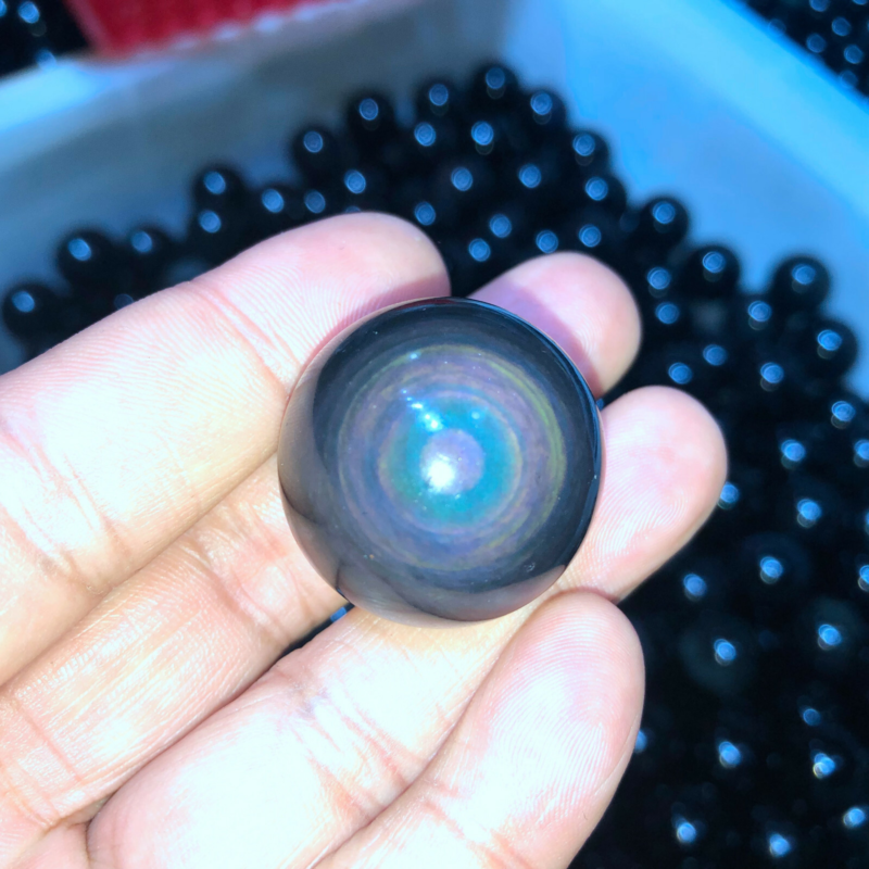 Rainbow Natural Unique Cats Eye Obsidian Quartz Crystal Sphere Ball