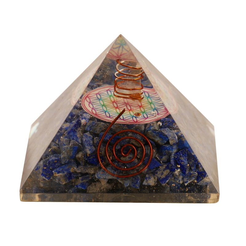 Lapis Lazuli Stone Orgone Pyramid Emf Protect Flower Life Symbol Free Shipping