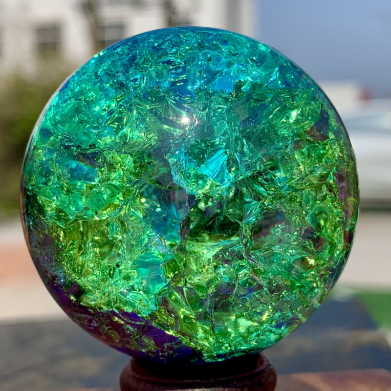 163G Natural Titanium Rainbow Quartz sphere Crystal ball Healing