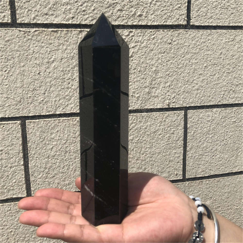 510g Natural Obsidian Obelisk Quartz Crystal Point Wand Tower Healing