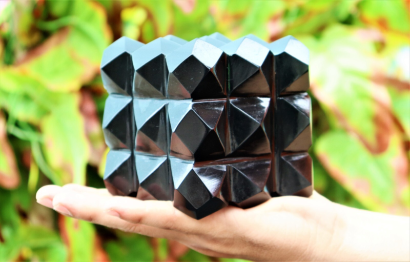 11CM Natural Black Tourmaline Meditation Healing Power Stone 54 Pyramid Cube