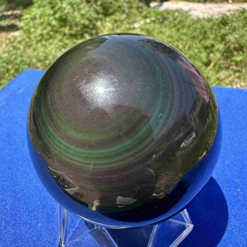 520g natural rainbow obsidian sphere cat's eye quartz crystal ball healing