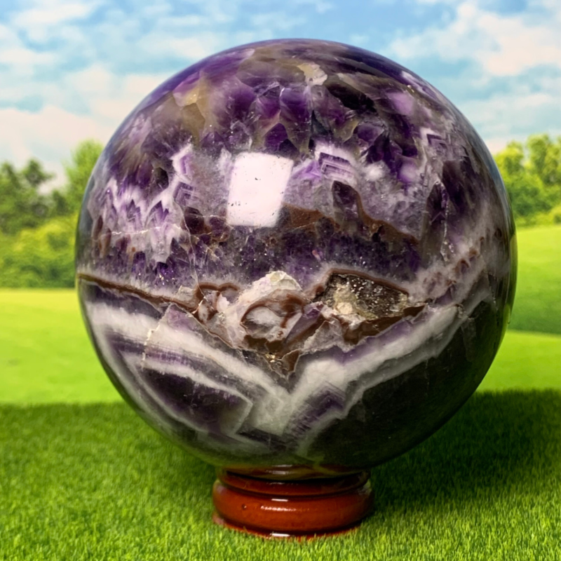 718G Rare High Quality Purple Dream Amethyst Quartz Crystal Sphere Healing Ball