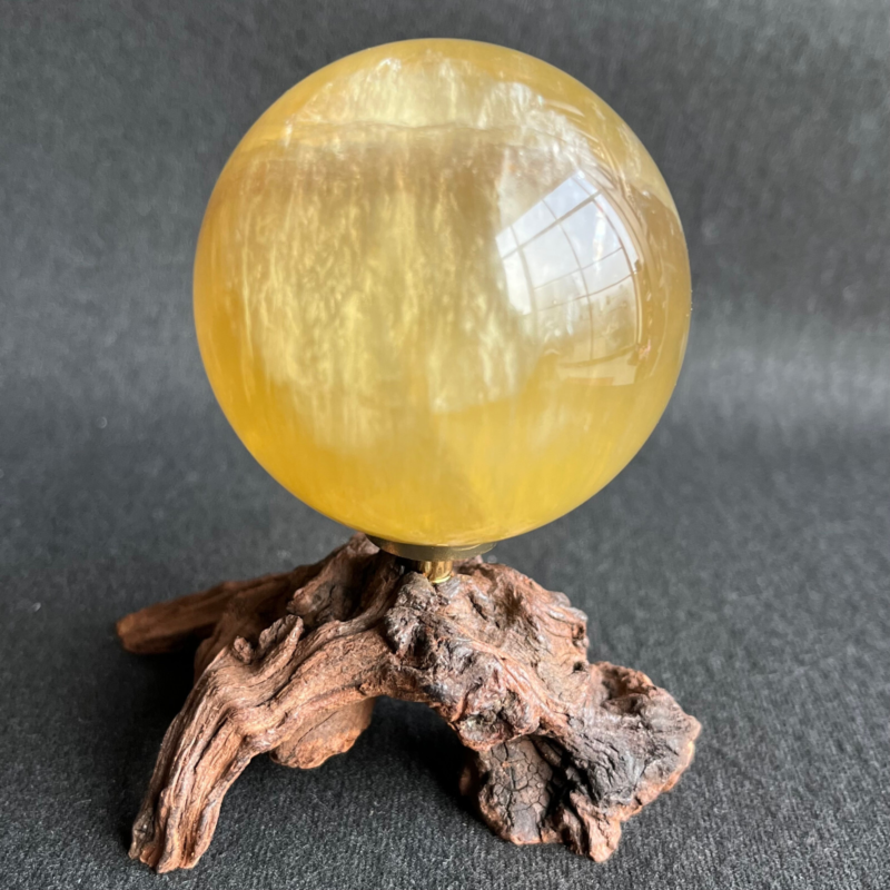 299G Natural yellow fluorite quartz crystal ball sphere healing + Stand