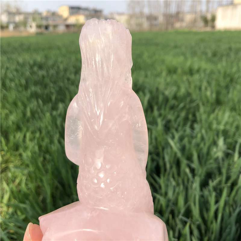 0.51kg Natural rose quartz mermaid carved Quartz Crystal skull Healing