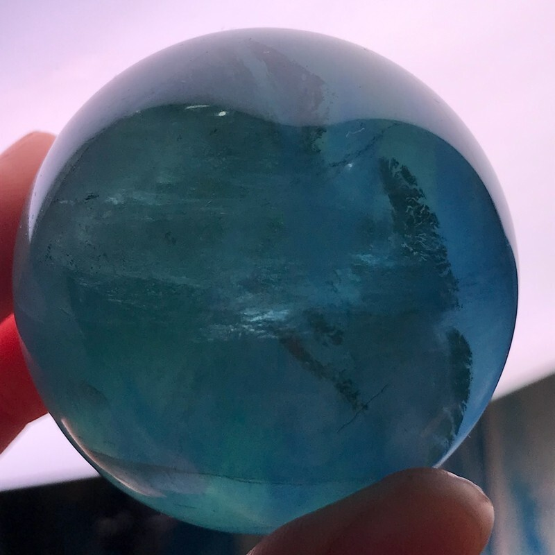 193G Natural Blue Fluorite Quartz Crystal Ball Sphere Polished Mineral Healing