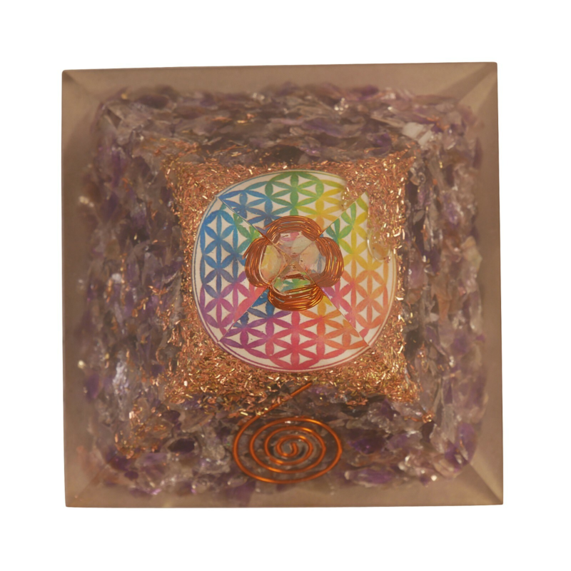 Amethyst Flower Life Orgone Pyramid Reiki Orgonite Healing Free Shipping