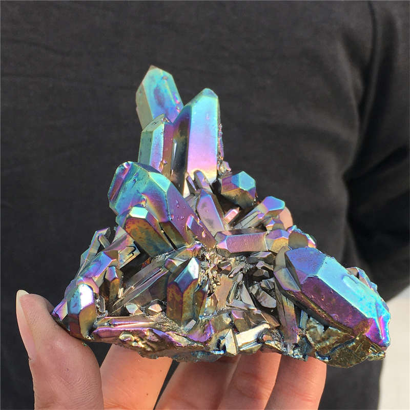 190g Electroplate Rainbow cluster quartz crystal mineral specimen reiki healing