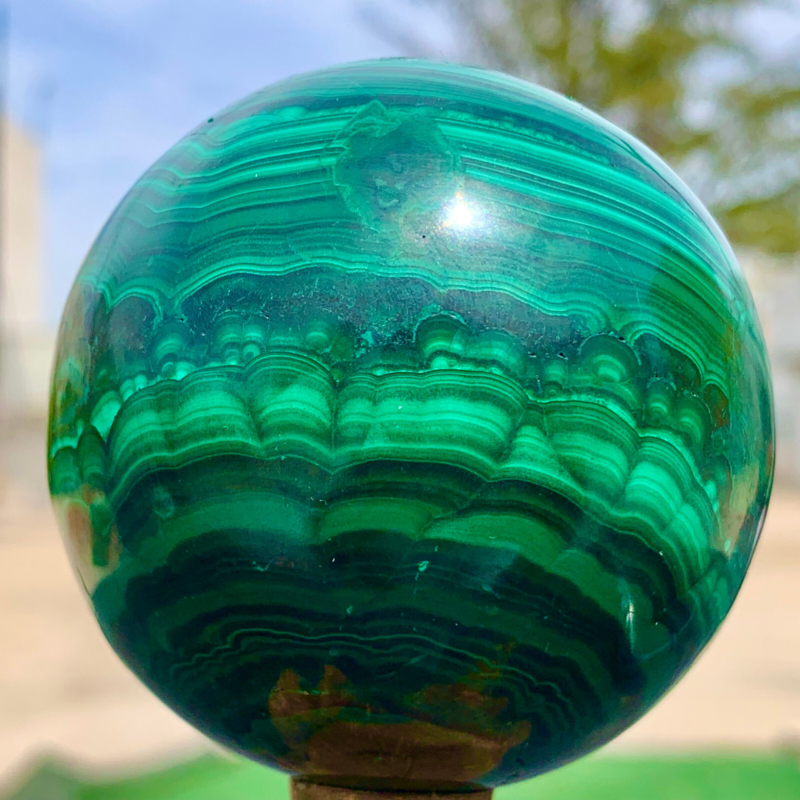 1.15LB Natural malachite egg quartzcrystal energy ball reiki healing