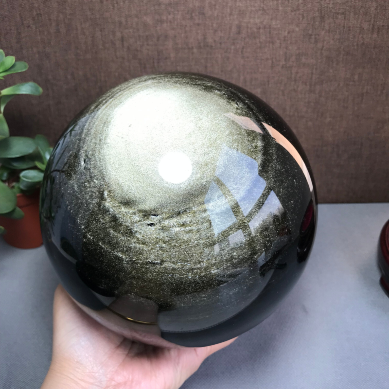 Top Natural golden obsidian sphere ball specimen China 5.02kg Base 155mm A1048