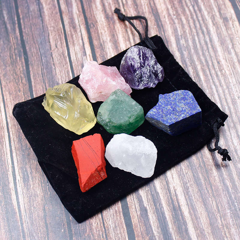 10Sets 7 Chakra Crystal Stone Set Natural Rock Quartz Balance Gemstone W/ Pouch