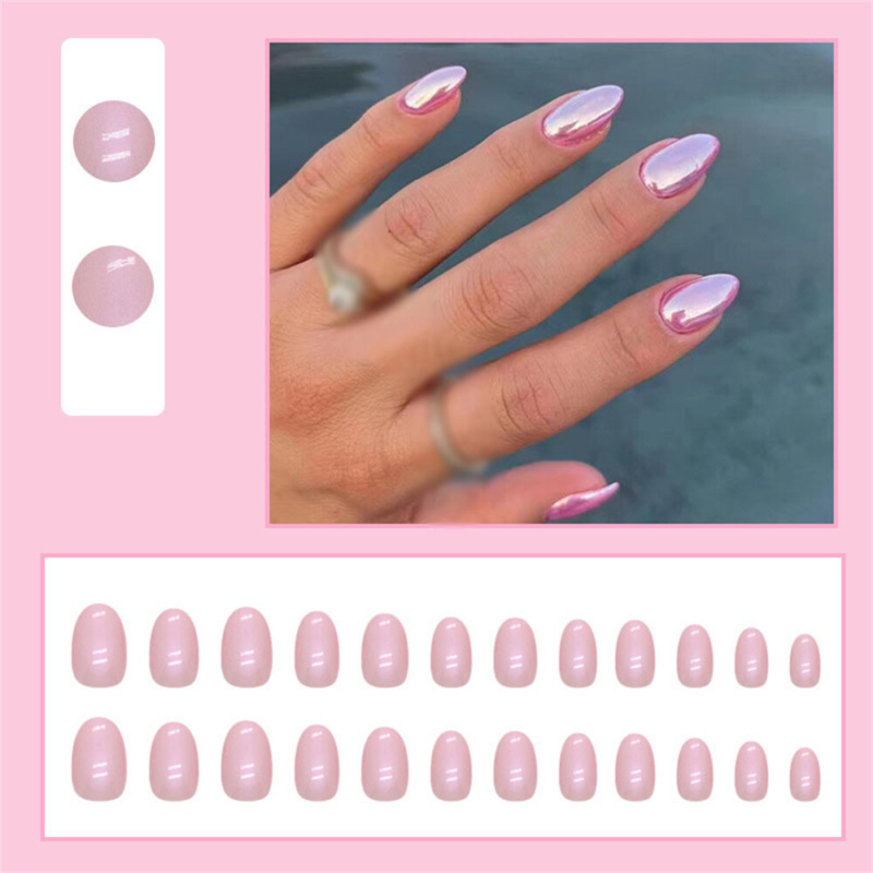 Aurora Pink False Nail Sweet Short Almond Press on Nails for Nail Art 24pcs