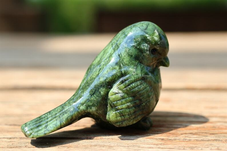 2.4" Natural Olive Jade Carved bird Reiki Creative Crystal Skull decor gift 1pc