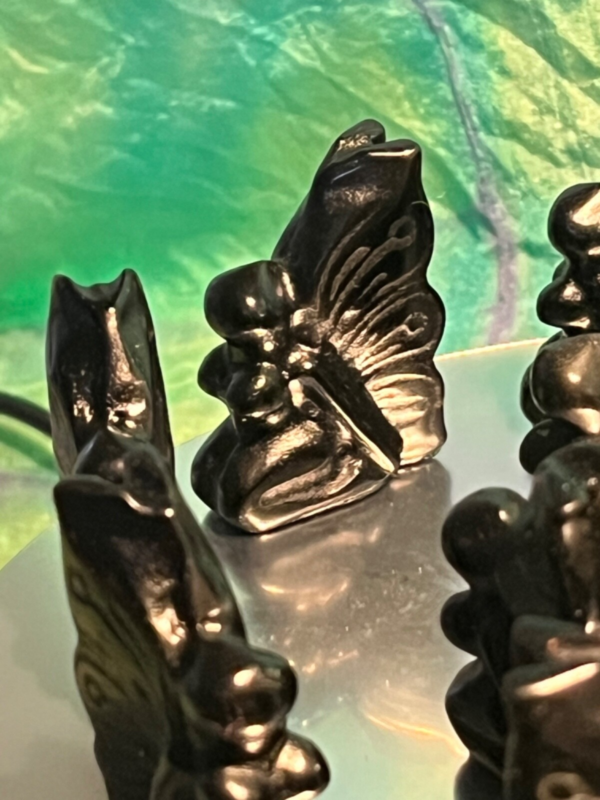 ✨ OBSIDIAN WINGED FAIRY 35mm Crystal Carving Gemstone Rare New