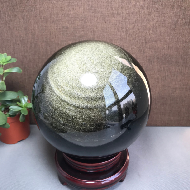 Top Natural golden obsidian sphere ball specimen China 5.02kg Base 155mm A1048