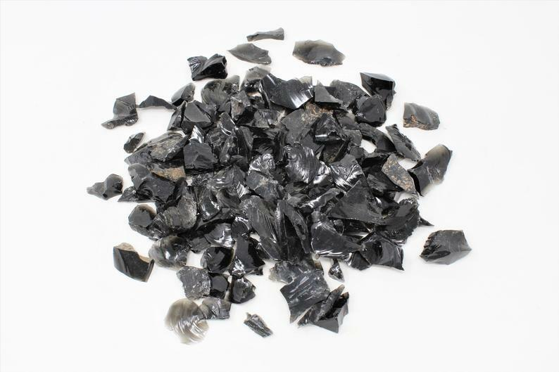 Raw Black Obsidian Chips Non Polished, Natural and Raw - High Grade A Quality