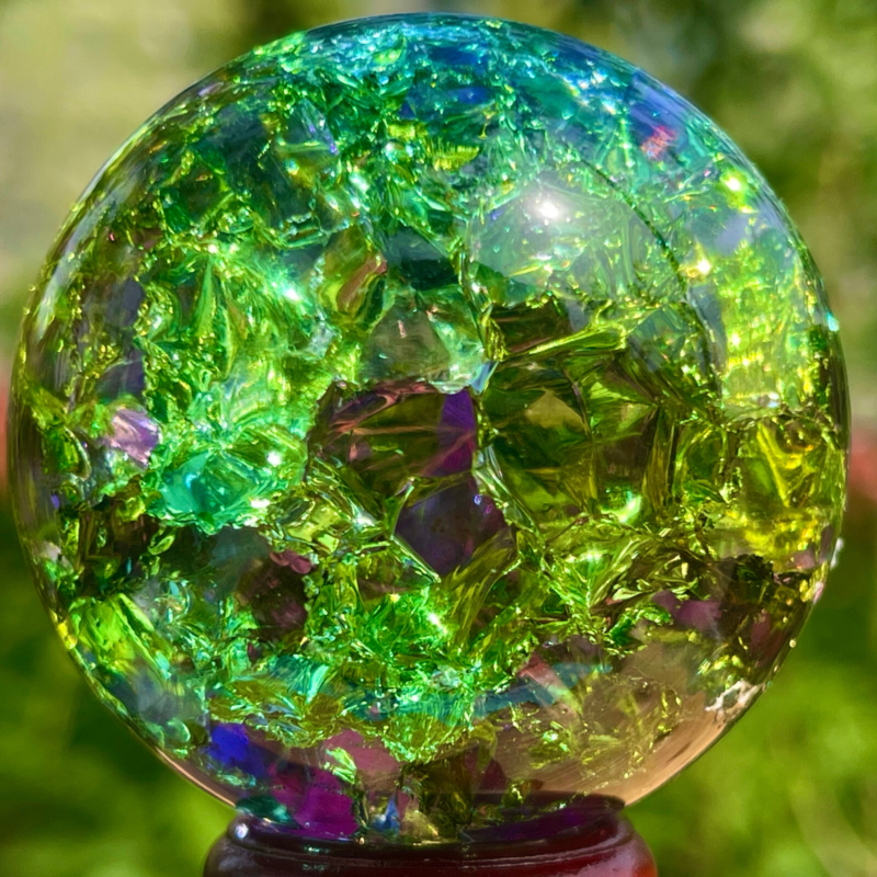 168G Natural Titanium Rainbow Quartz sphere Crystal ball Healing