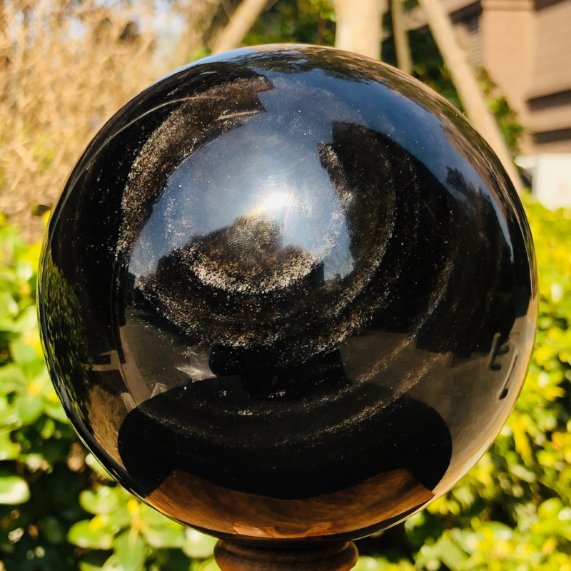 4.15LB Natural Silver Black Obsidian Sphere Quartz Crystal Ball Healing