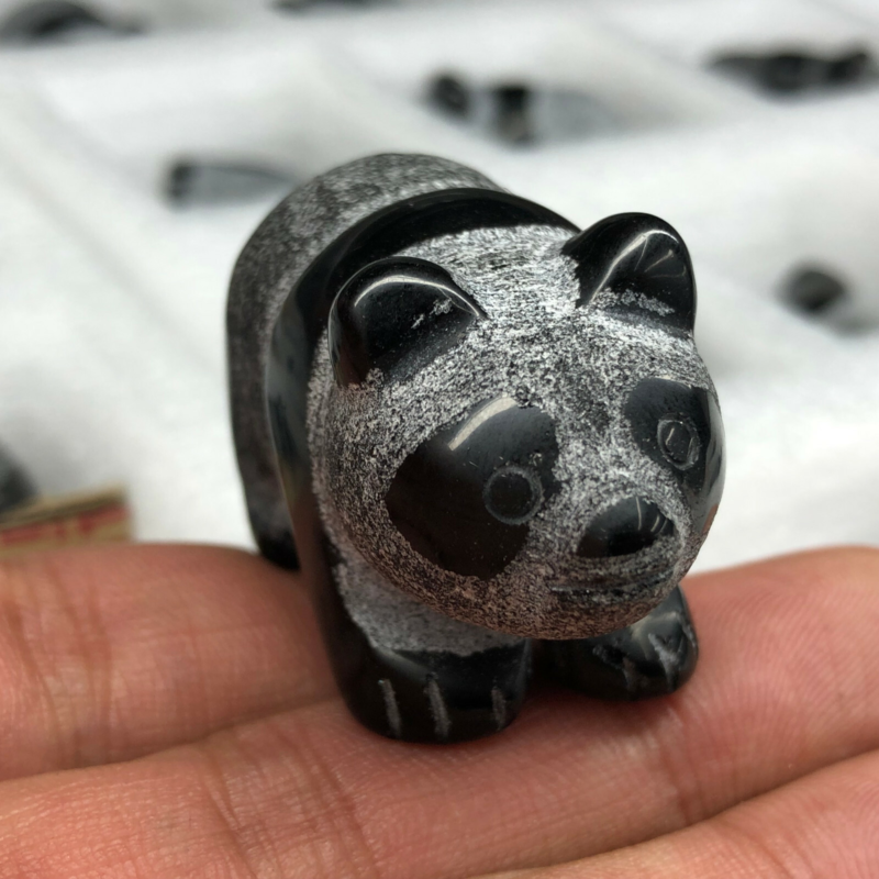 1.5''Top Natural obsidian hand carved panda skull quartz crystal healing 1pc
