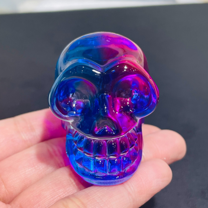 2" Rainbow Titanium melting Quartz Hand carved skull crystal reiki healing 1PC